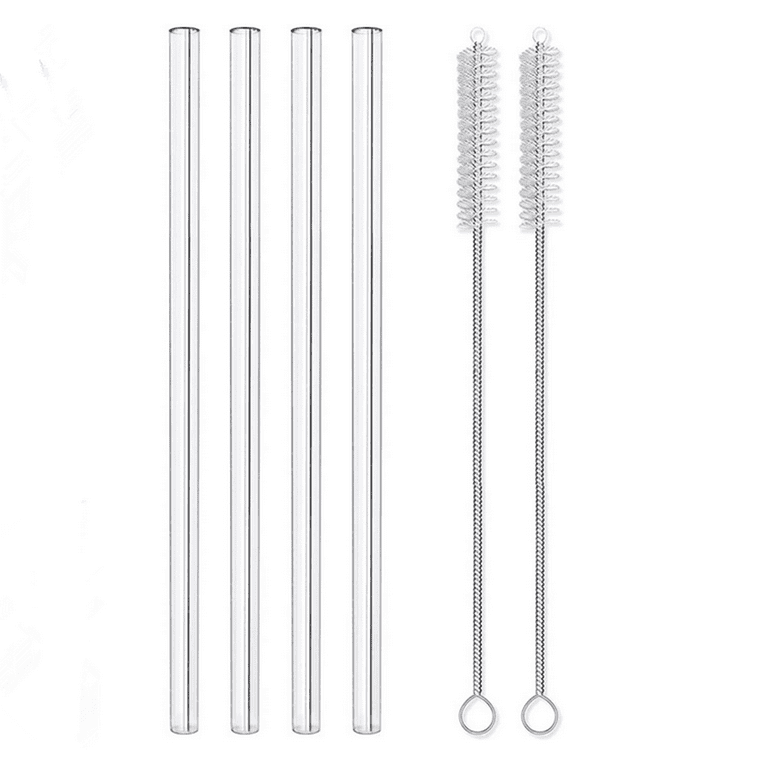 4x Reusable Clear Glass Water Drinking Straws with Brush Wedding