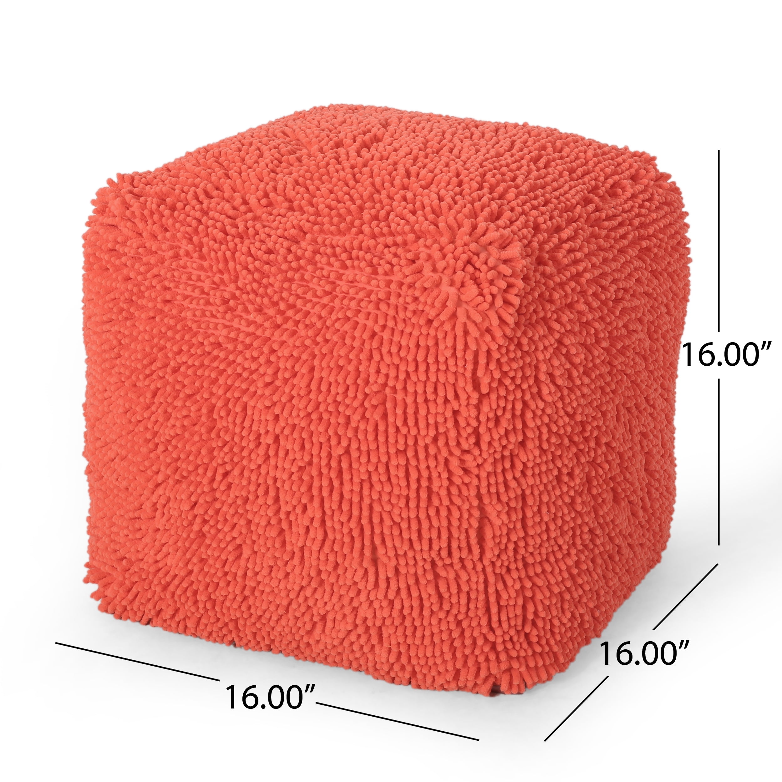 Noble House Cube Solid Plush Fabric Poufs, Orange