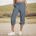 thumbnail image 1 of Womens Capris Elastic Waist Adjustable Lightweight Cargo Pants Drawstring Pull on Breathable Cinch Bottom Cropped Pants with Pockets Royal Blue L, 1 of 10