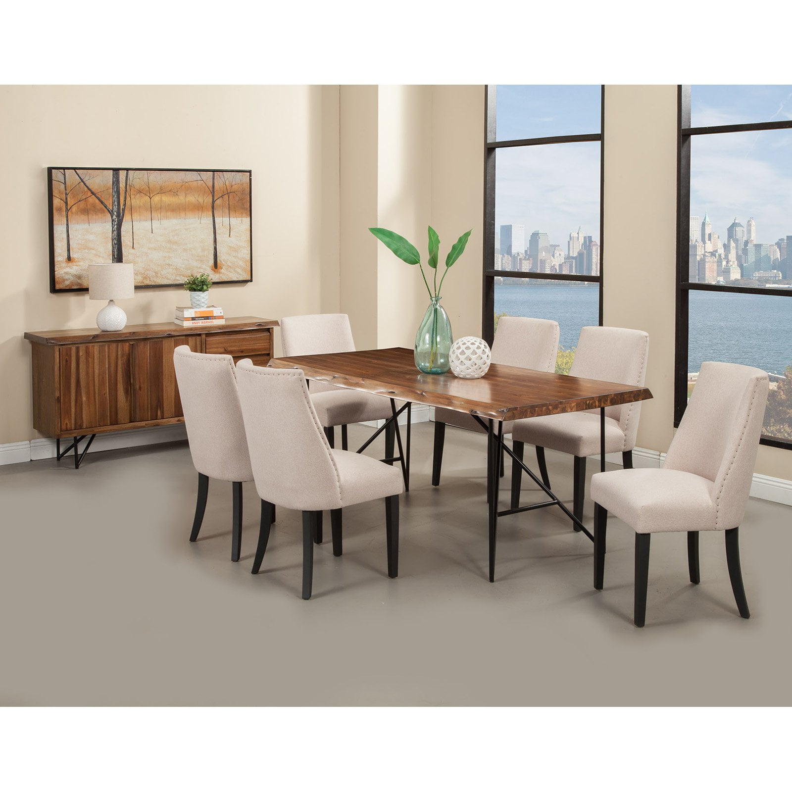 Alpine Furniture Live Edge Solid Wood Dining Table