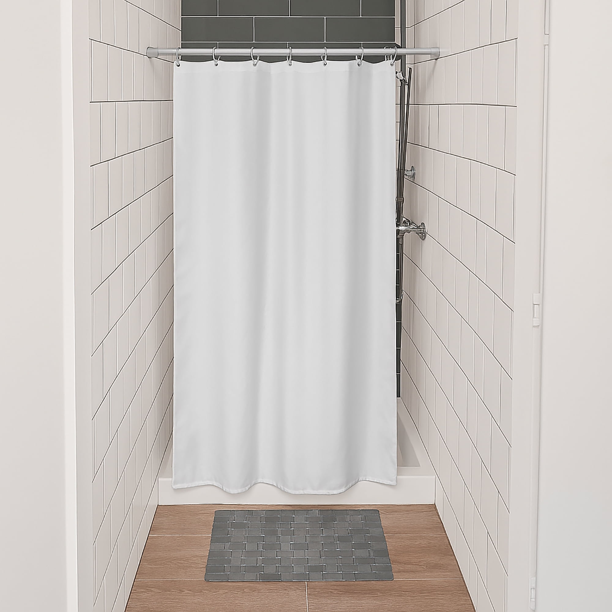 Small Stall Shower Curtain Narrow Size 48"W x 72"H Inch-8 Matching Rings White
