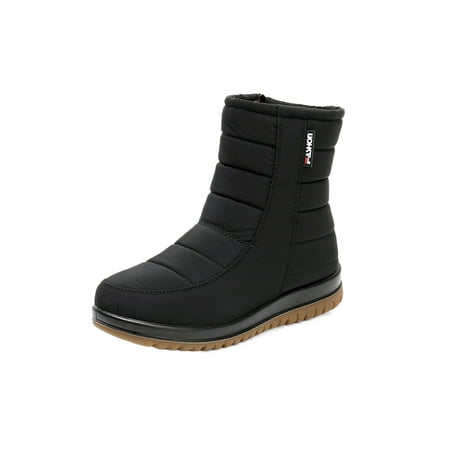 

Rotosw Ladies Plush Lined Boot Breathable Side Zipper Snow Boots Walking Cold Weather Warm Winter Shoes Black 8