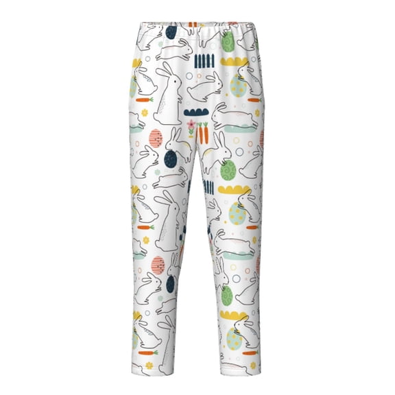 Xecao Easter Rabbit Print Teenagers' Pajama Pants Long Sleep Pants Soft Elastic Waist Pajama Bottoms Elastic waist with 2 Pockets 5-16 Years-XS(5-6)
