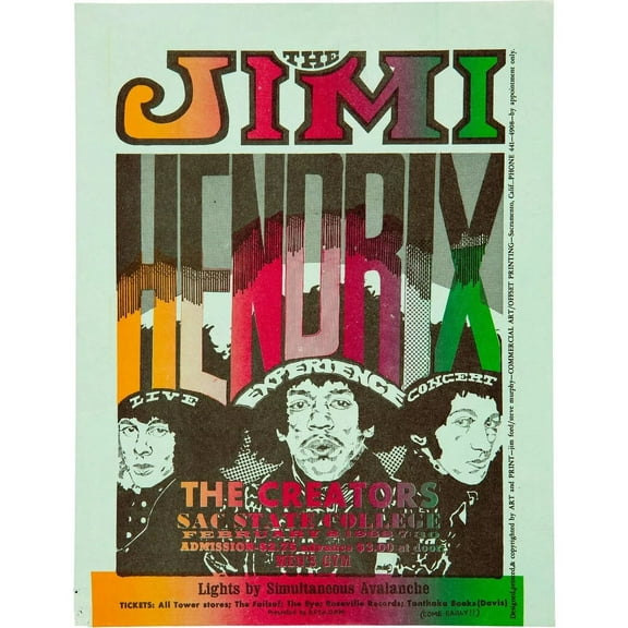 1968 Jimi Hendrix Concert poster Wall Art Print Sacramento es 11 x 17 Inch Poster