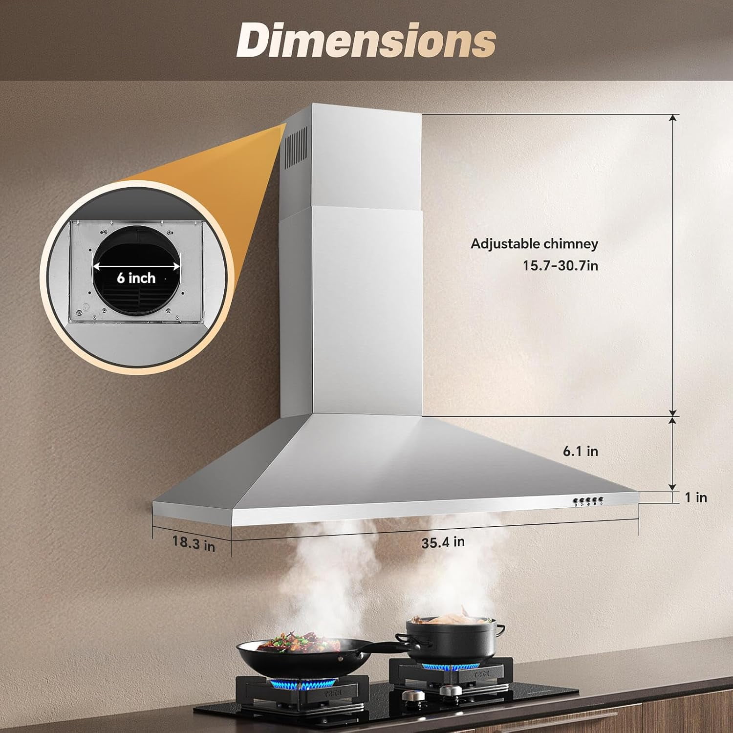 Joeaonz 36 Inch Ductless Range Hood in Stainless Steel with 450 CFM Wall Mount Ventilation
