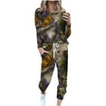 thumbnail image 2 of Two Piece Sets for Women Print Crew Neck Long Sleeve Casual Loose Drawstring Pant Lounge Set with Pockets, 2 of 5