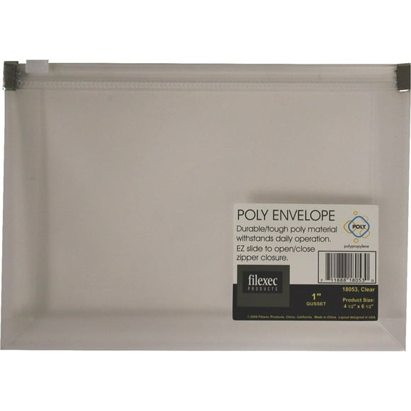 Filexec Poly Envelope, Side-Load, Zipper Closure, Clear (Pack of 12) (50091-18053)