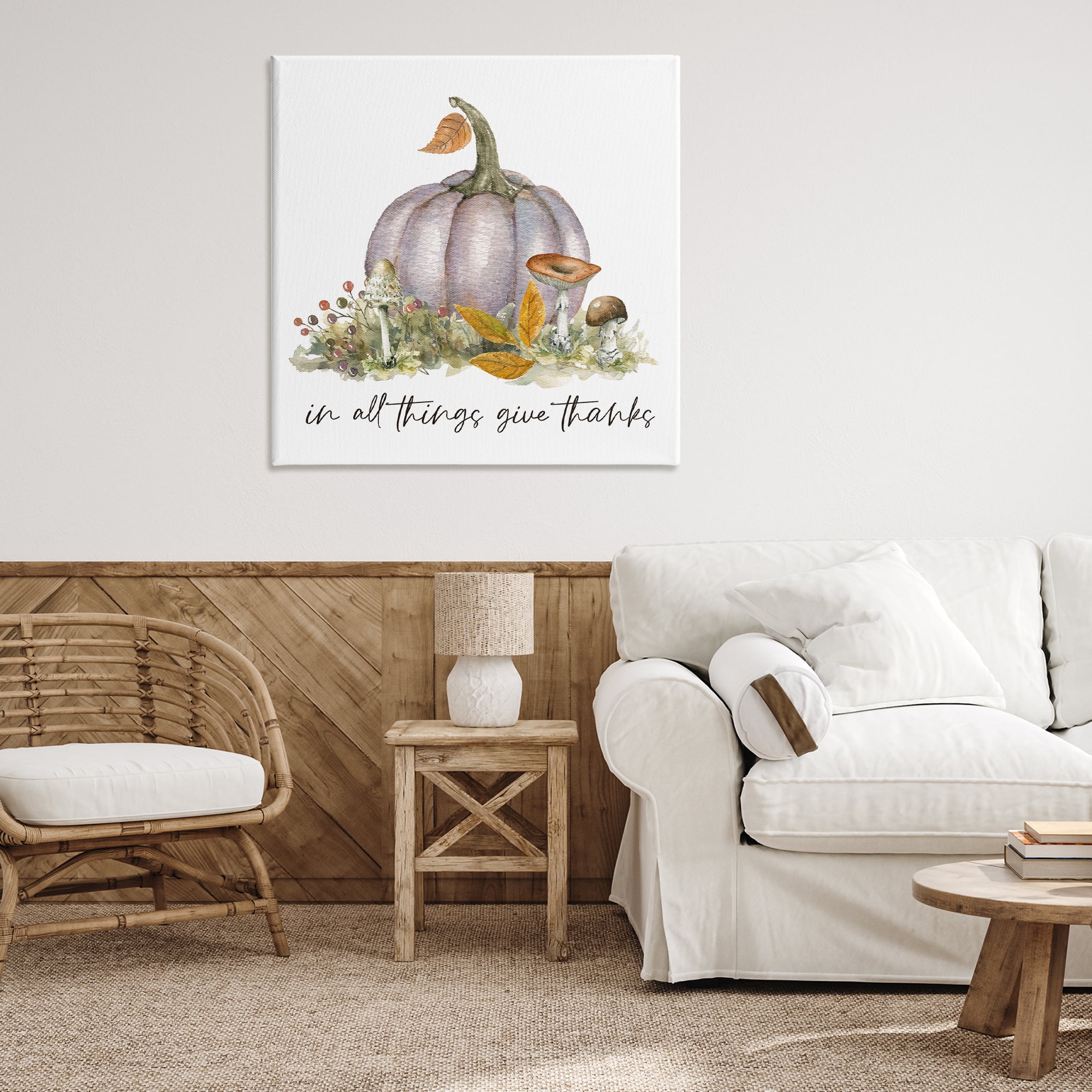 Stupell Industries Give Thanks Pumpkins Botanical & Floral Painting Gallery Wrapped Canvas Art Prints Wall Art, 36 x 36