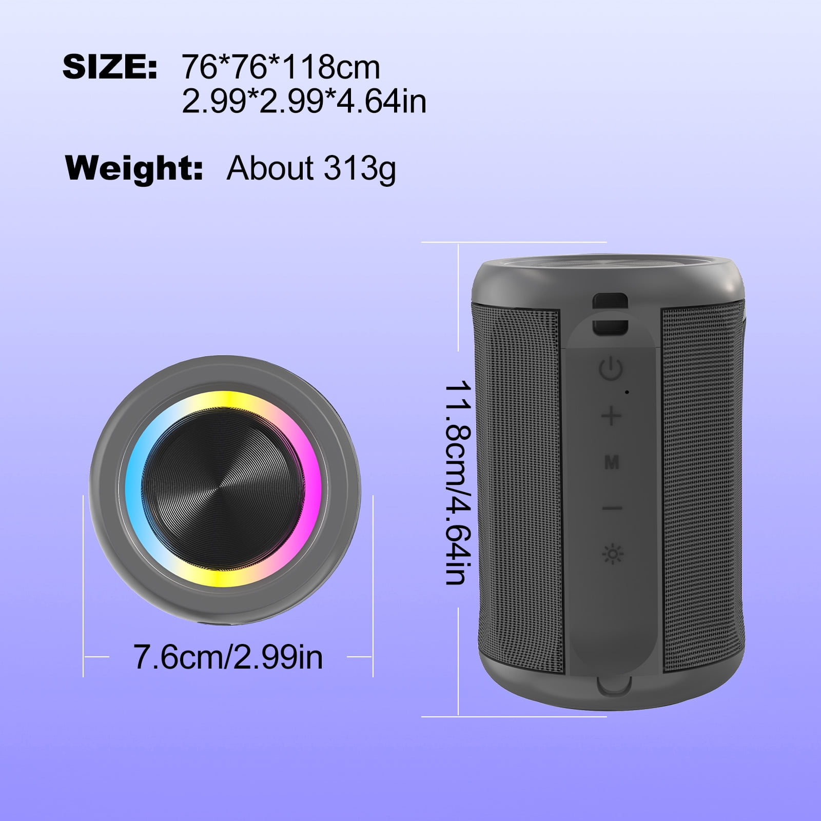 Jierben Waterproof Speaker, 12W Portable Bluetooth Speaker, LED Lights, Portable Outdoor Wireless Speaker for Shower, Beach, Travel, Gift Ideas, Gray