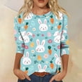 thumbnail image 2 of Women Easter&nbsp;shirt 3/4 Length Sleeve Crew Neck T-Shirts Funny Bunny Print Cute Holiday Outfits Tee Casual Family Gifts Dressy Tunic Tops, #01 Purple Pink, S, 2 of 7