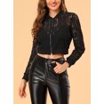 thumbnail image 5 of INSPIRE CHIC Women's Sheer Crochet Lace Long Sleeve Zipper Cropped Bomber Jacket, 5 of 7