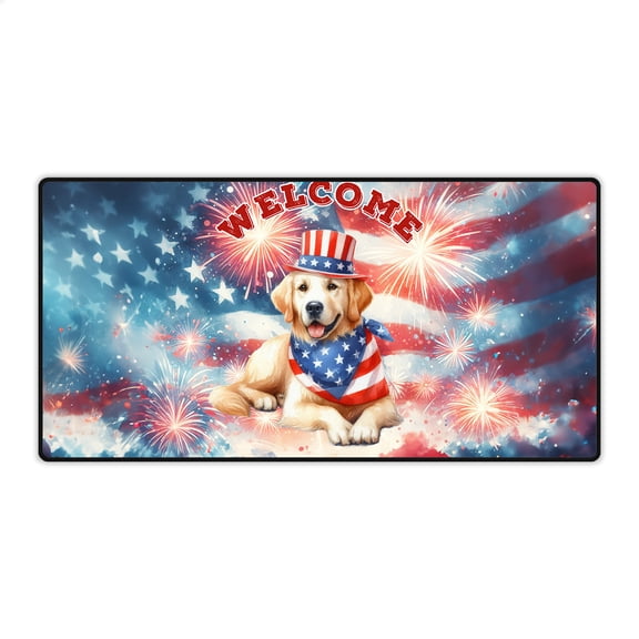 Golden Retriever Patriotic Welcome for 4Th of July Independence Day Desk Mat Full Keyboard Mouse Pad Goldens Dog Lover Gifts Idea Large Mousepad - 00010