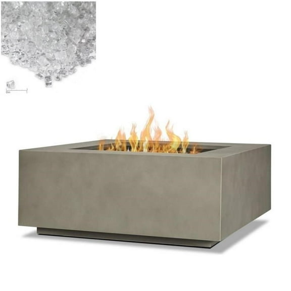 Home Square 2-Piece Set with Square Propane Fire Table & Fire Glass