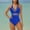 Blue, variant on PRINxy Women Solid Double Mesh Deep V Mid Waist Mesh Panel One Piece Swimsuit, Spaghetti Strap Ruched Tummy Control Padded Bikini Bathing Suit Army Green L