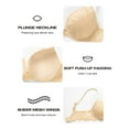 thumbnail image 2 of Deyllo Women's Lace Push Up Padded Plunge Add Cups Underwire Lift Up Bra, Beige 34D, 2 of 7