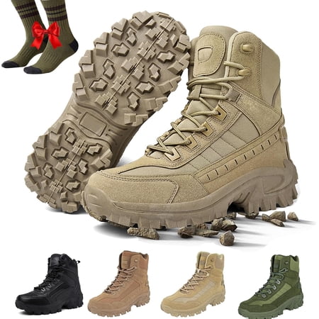 Men's Combat Boots, Orthopedic Support Anti-Puncture Work Boots Waterproof Anti-Sprain Hiking Boots with Shock Absorption,Side Zipper Tactical Boot for Outdoor, Motorcycle