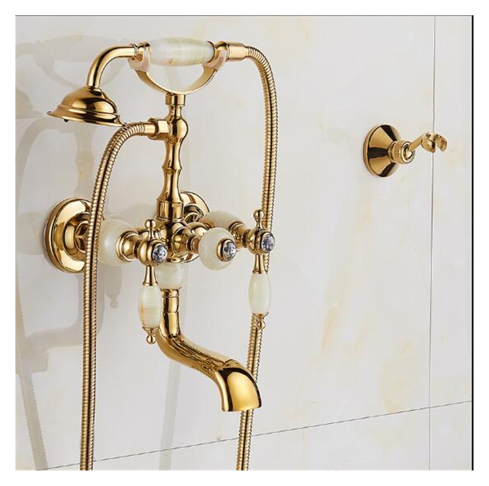 Luxury Antique Style Gold Bath Tub Faucet Ceramic Handle Handheld Shower Head Faucet Bathtub faucet set shower faucet set