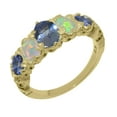 thumbnail image 1 of LBG British Made 10k Yellow Gold Natural Tanzanite & Opal Womens Anniversary Ring - 33 size options - Size 6.75, 1 of 6
