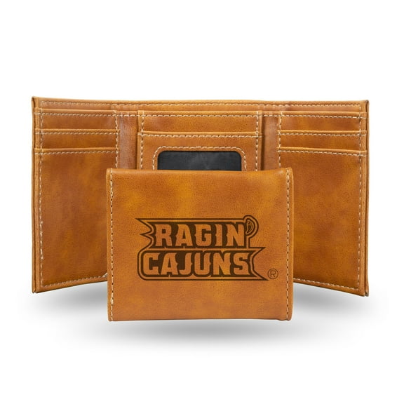 Lafayette Ragin Cajuns Laser Engraved Brown Trifold Wallet