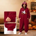 thumbnail image 4 of Matching Halloween Pumpkin Onesie Costume for Couple, Flannel Hooded Pumpkin Pajamas with Flying Ghost and Broom Print, Halloween Pajamas for Adults, Oversized Jumpsuit Loungewear for Trick or Treat, 4 of 8