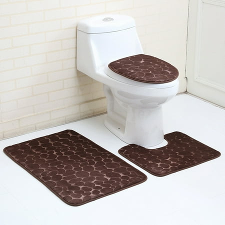 3pcs Bathroom Carpet Non Slip Pedestal Rug Lid Toilet Cover 3pcs Bathroom Carpet Non Slip Pedestal