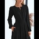 thumbnail image 4 of Vestido de Otoño Informal para Mujer, de Larga, Cuello en V, Cintura Elástica, Ligero, para Invitadas de Boda, con Bolsillos Negro XL, 4 of 10