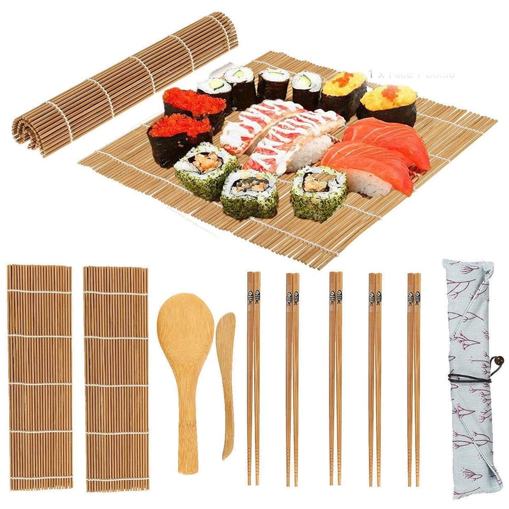 Spreader,Plates,Canvas Bag Sushi Making Kit 12 Pcs Beginner Sushi Mat Includes 2 Rolling Mats Emwel Sushi Making Kit 5 Pairs Chopsticks-Paddle