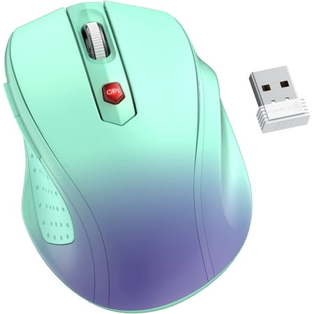 VicTsing 2.4G Wireless Mouse, Ergonomic Computer Mouse W/800-2400 DPI, 16 Months Battery, Auto-sleep Mode, Optical Gaming Mouse Compatible for PC Mac Chromebook (Green to Purple)