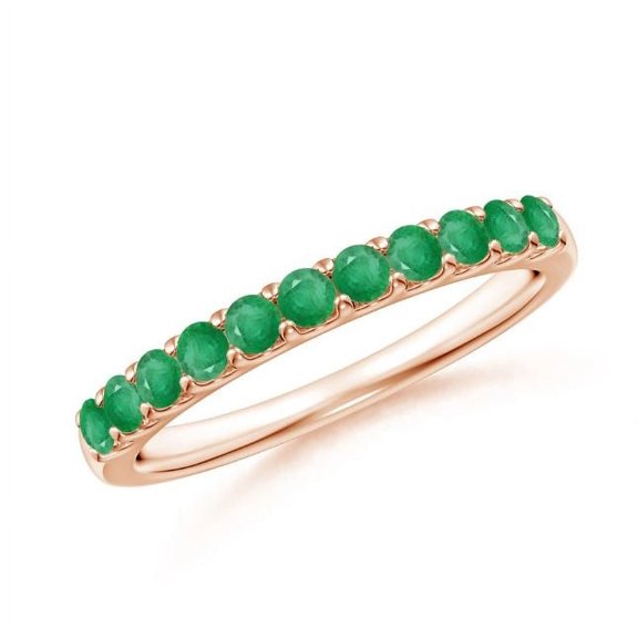 Round Shape Green Emerald Eternity Band Ring Women 925 Sterling Silver Rose Gold Plated May Birthstone Wedding Anniversary Gift Gemstone Jewelry
