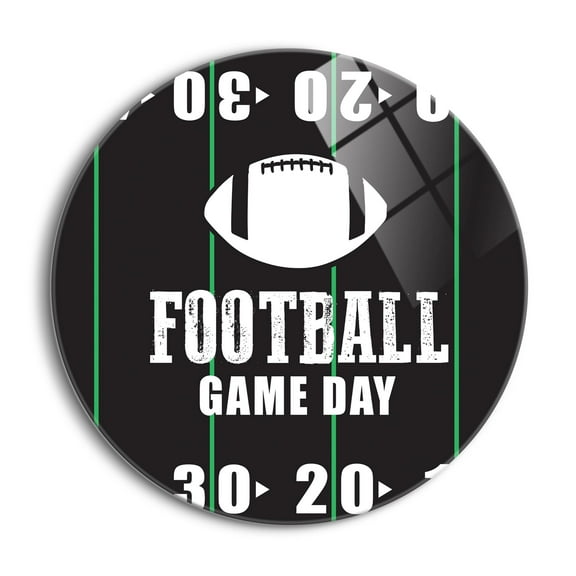 Football Game Day White Ball Lime Stripes 24 inch Glass Round Wall Hanging Sign