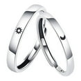 thumbnail image 1 of 2 Pcs Promise Ring Set Sun And Moon Style Silver Plating Band Ring Gift for Couple Boyfriend Girlfriend, 1 of 7