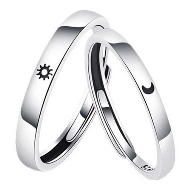 2 Pcs Promise Ring Set Sun And Moon Style Silver Plating Band Ring Gift for Couple Boyfriend Girlfriend