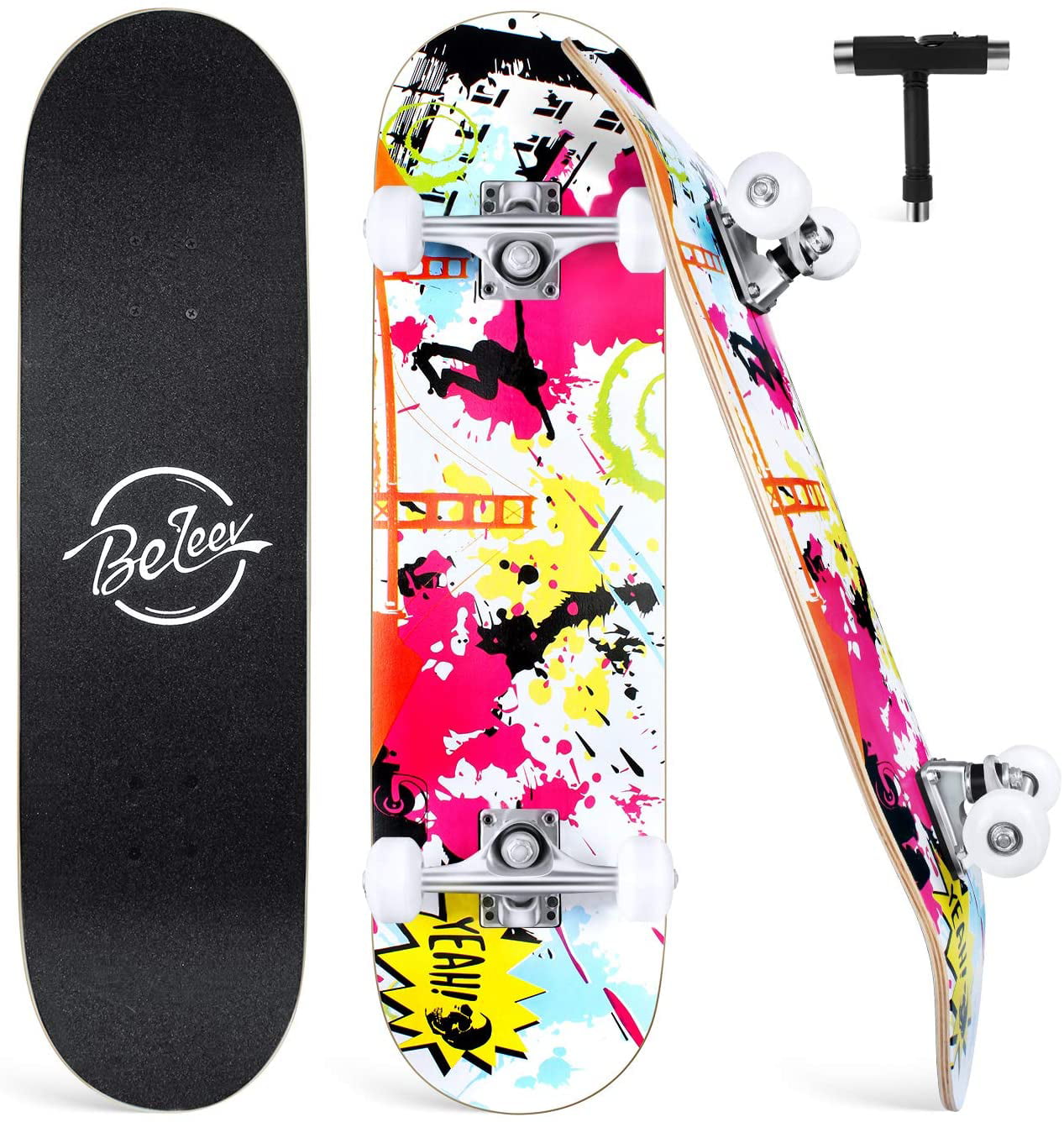 BELEEV Cruiser Skateboard 27 x 8 inch Complete Skateboard for Kids Teens and... 