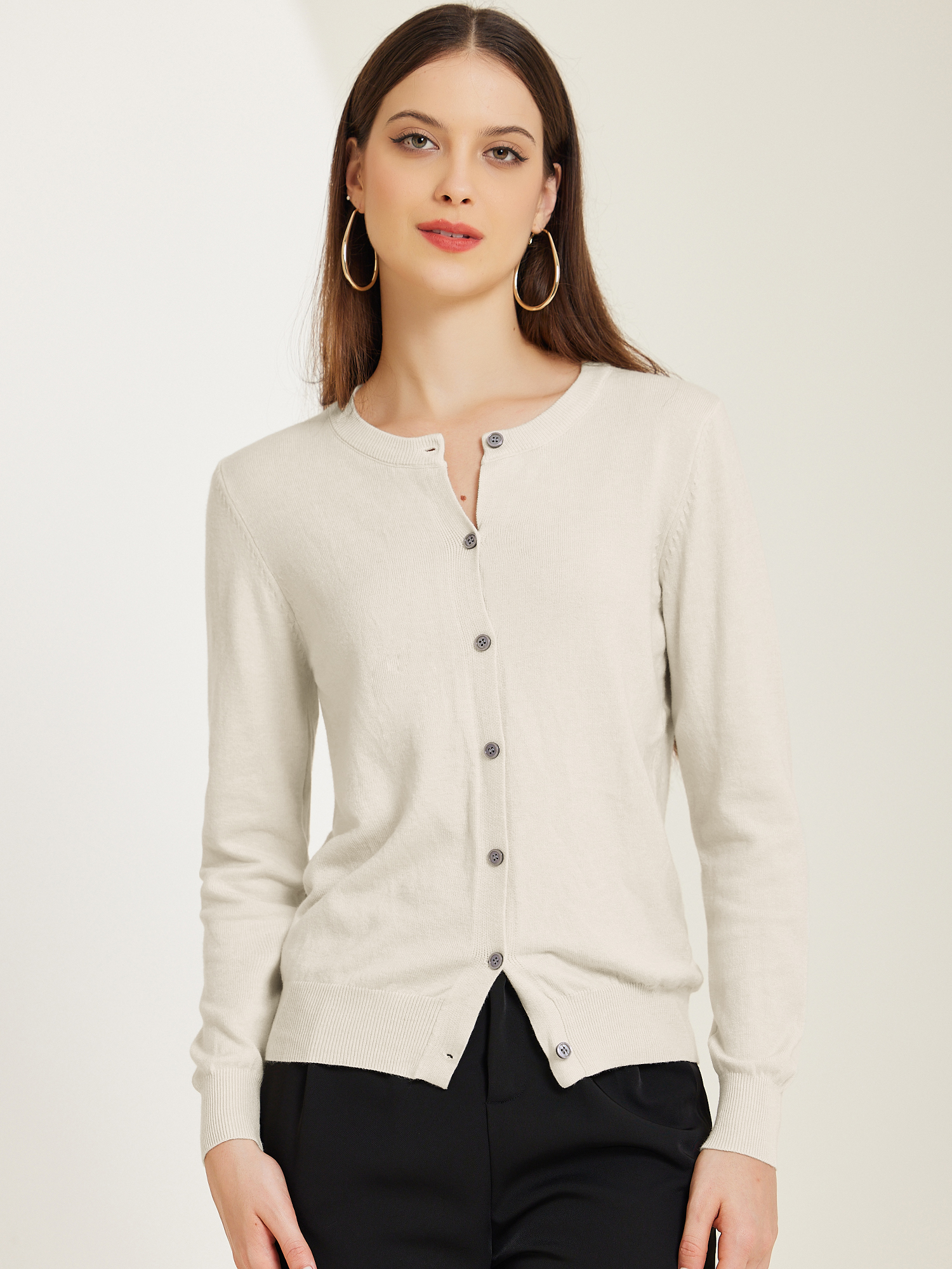 DARING DIVA Women's Lightweight Button Crew Neck Cardigan XL Beige