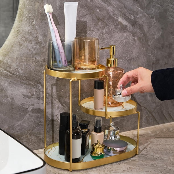 Bandeja de Cosméticos Perfecl para Baño Organizador de Tocador Jaspeado Marmoleado A