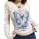 thumbnail image 3 of Blusa de mujer Manga larga Cuello en V Estampado bonito Jersey de moda Top Blanco M para viajes a casa, 3 of 7