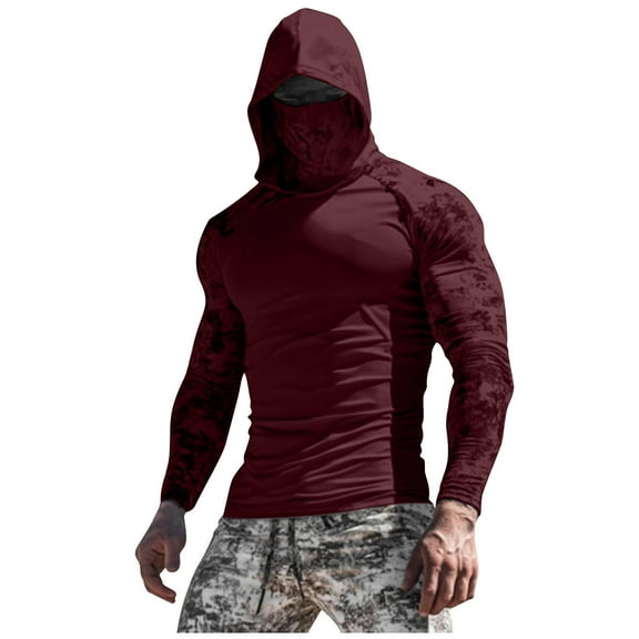 Hoodie Shirt for Men Sun Protection UV Protection Long Sleeve Fishing Hiking Shirt Breathable Moisture Wicking (XL, Wine)