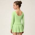 thumbnail image 6 of hengsof Girls' Long Sleeve Ballet Leotard Solid Color V Neck Mesh Bodysuit Dance Gymnastics Leotard Suitable for Girls Aged 3-15, 6 of 7
