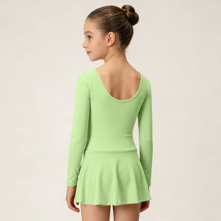 MKOSPLRT Ballet Leotards for Girls Dance Skirted Leotard Kids Long Sleeve Ballet Tutu Dress Toddler Shiny Tutu Dress Dancewear Mint Green 7-8 Years