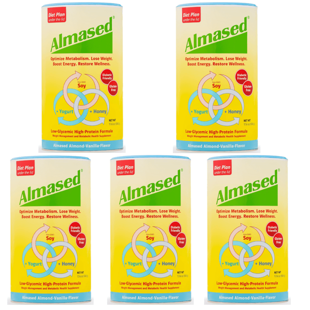 Almased Vanilla Meal Replacement Shake - 5 Pack Low-Glycemic High Plant Base Protein Powder- Nutritional Weight Health Support Supplement - Vanilla Flavor - 17.6 oz (5.5 Pound)