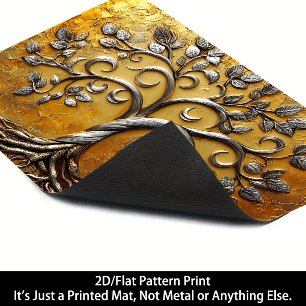 1 2D/flat stove cover protection pad, with a gold base and silver decoration crescent-shaped curve tree pattern design, 28.3x20.5 inches (72×52cm), easy to clean, perfectly suitable for any kitchen,