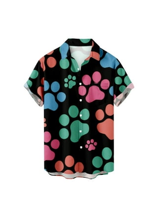 Black Cat Print Short Sleeve Button-up Shirt. Choose Cream, Pink