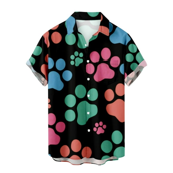 Men's Hawaiian Beach Shirts Short Sleeve Novelty Print Button Down Shirts with Pocket