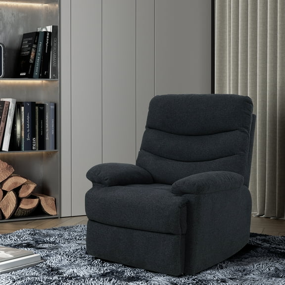 Nathaniel Home Upholstered Fabric Recliner Chair, Single Manual Reclining Sofa, with Soft Thick Cushion, Home Theater Seating, for Bedroom Elderly Lounge, Blue Grey