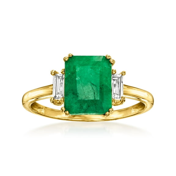 Ross-Simons 2.00 Carat Emerald and .30 ct. t.w. White Topaz Ring in 18kt Gold Over Sterling, Women's, Adult