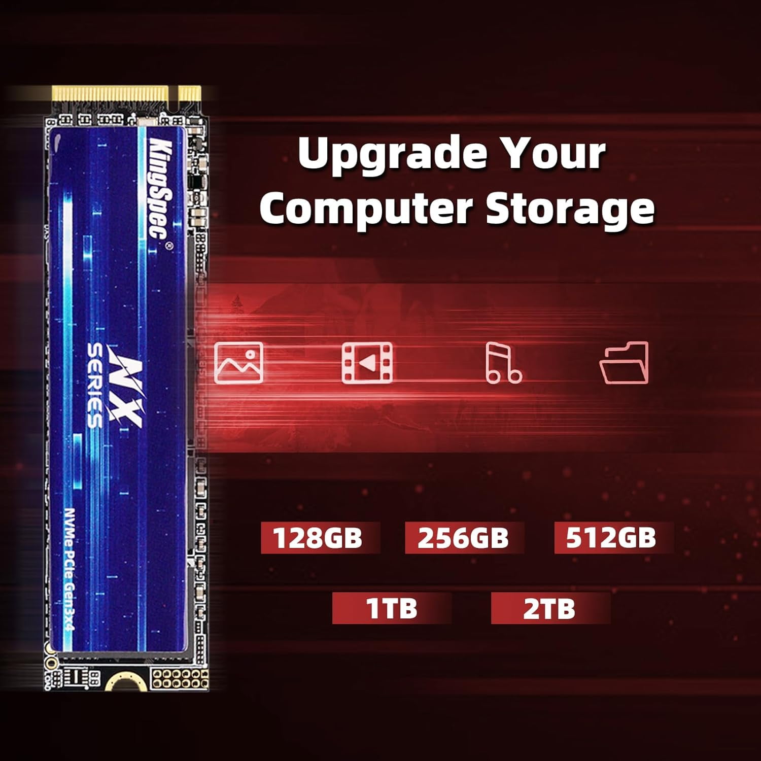 KingSpec NVMe SSD 1TB M.2 2280 PCIe Gen3x4, Up to 3500MB/s, 3D