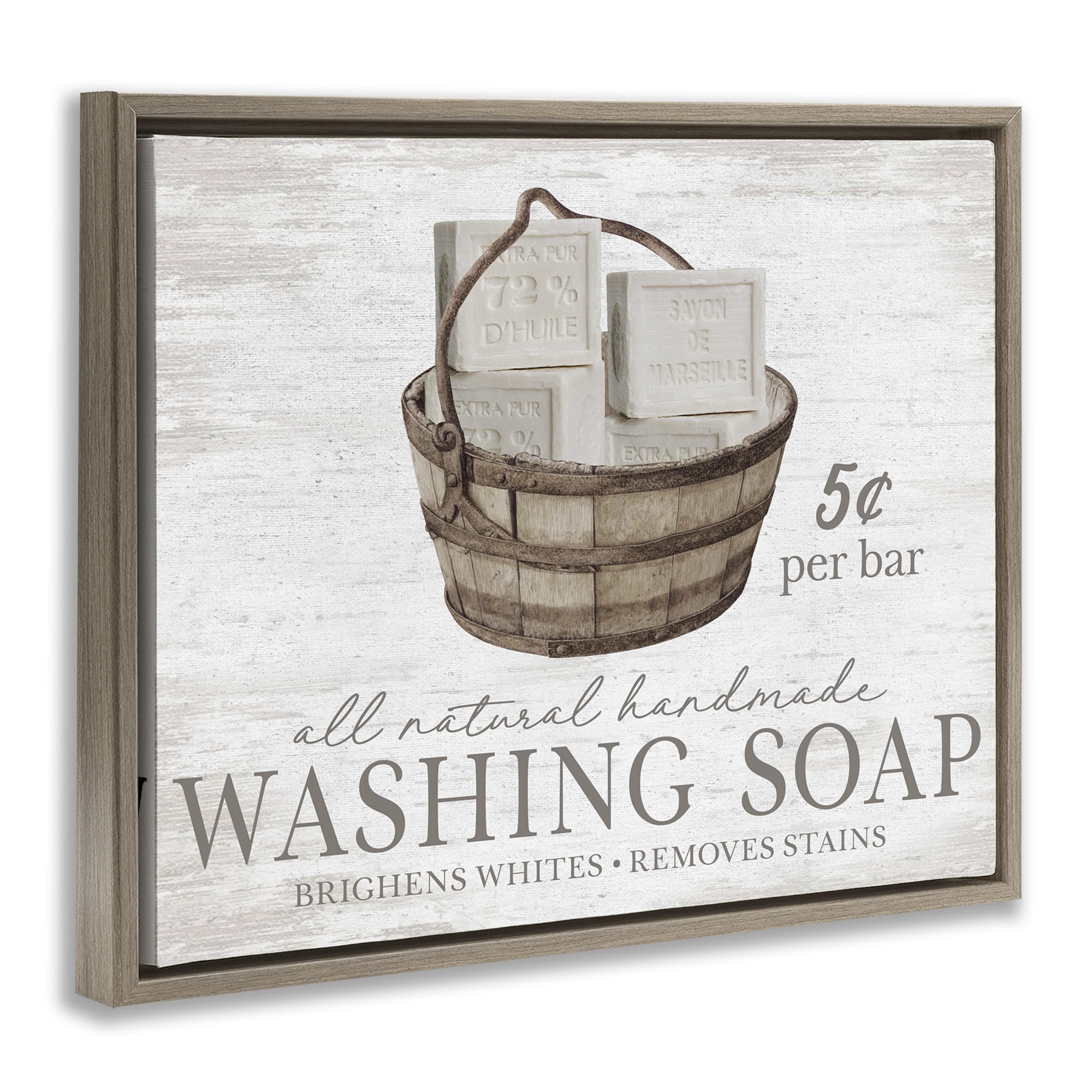 Stupell Industries Vintage Laundry Soap Typography Painting Brown Floater Framed Art Print Wall Art, 31 x 25
