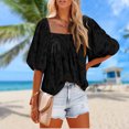 thumbnail image 4 of Camisa fluida para mujer Camiseta casual con cuello cuadrado que combina con todo Textura floral (Negro L) FLhrweasw Para estrenar, 4 of 7