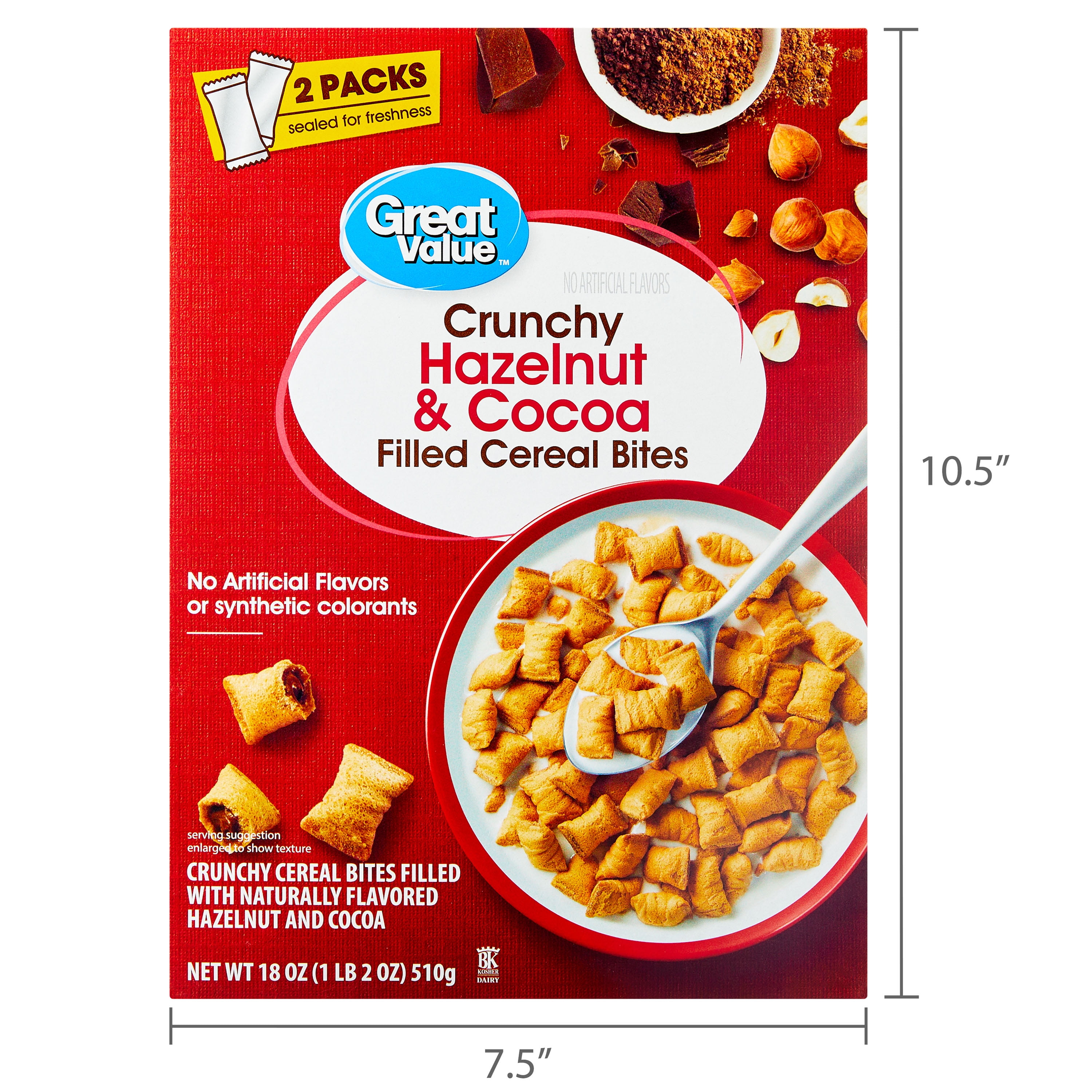 Great Value Crunchy Hazelnut & Cocoa Filled Cereal Bites, 18 oz