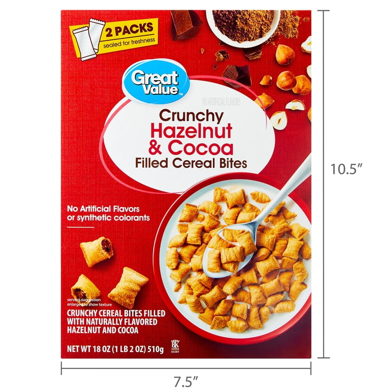 Great Value Crunchy Hazelnut & Cocoa Filled Cereal Bites, 18 oz